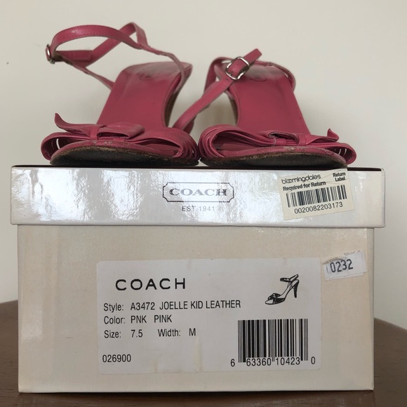 Coach A3472 Pink Joelle Kid Leather Strappy Heels with Bow Detail (Size 7.5) - Picture 2 of 9